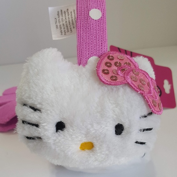 Hello Kitty Girls Plush Ear Muff /& Gloves Set One Size White